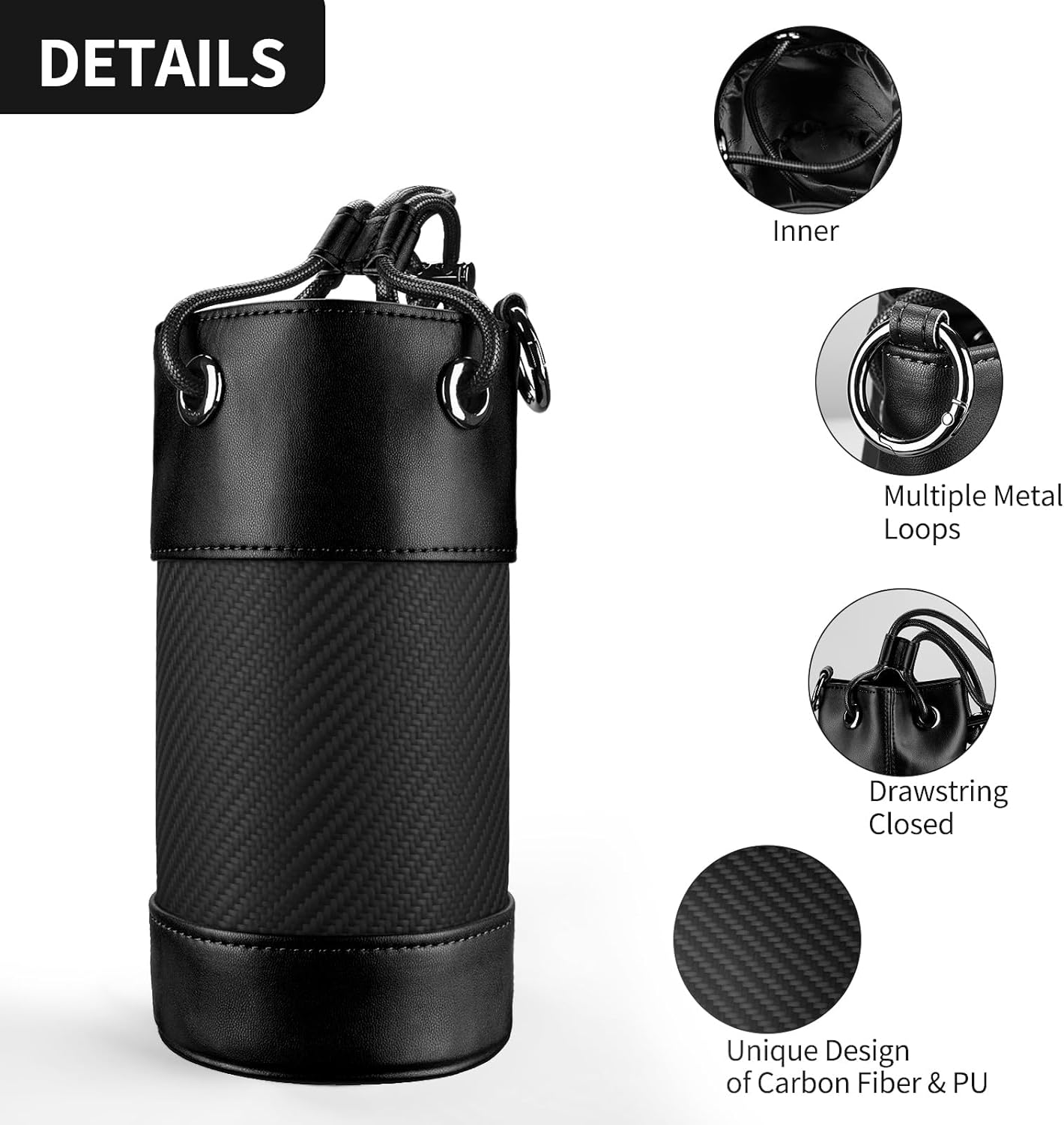 T-carbon Carbon Fiber & Leather Golf Valuables Pouch with Drawstrings