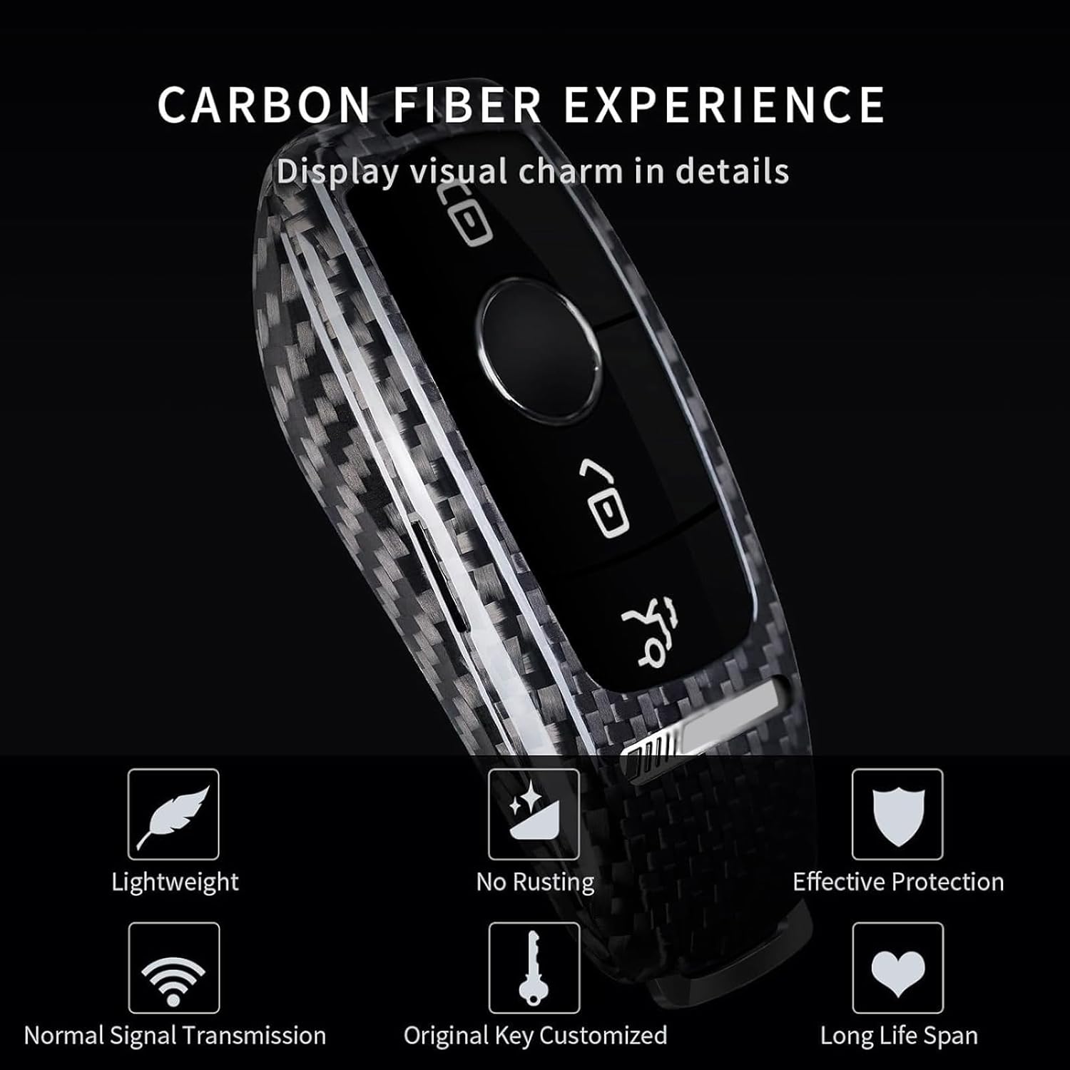 T-carbon Real Carbon Fiber Key Fob Cover Compatible with Mercedes Benz,