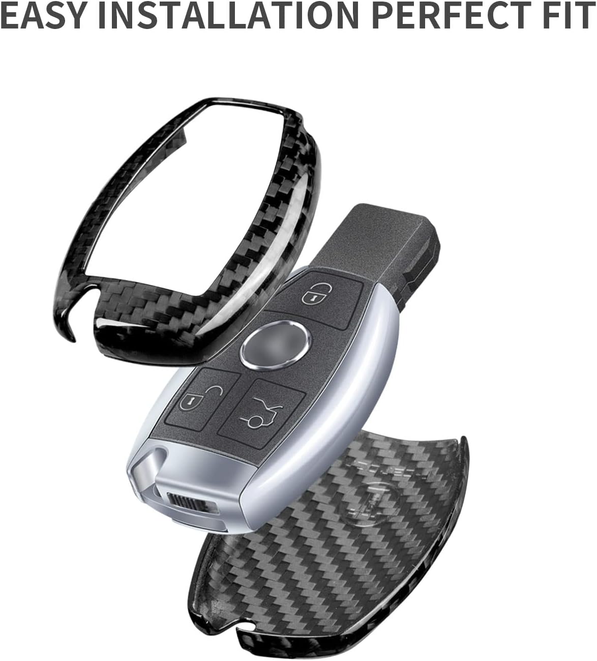 T-carbon Real Carbon Fiber Key Fob Cover Compatible with Mercedes Benz