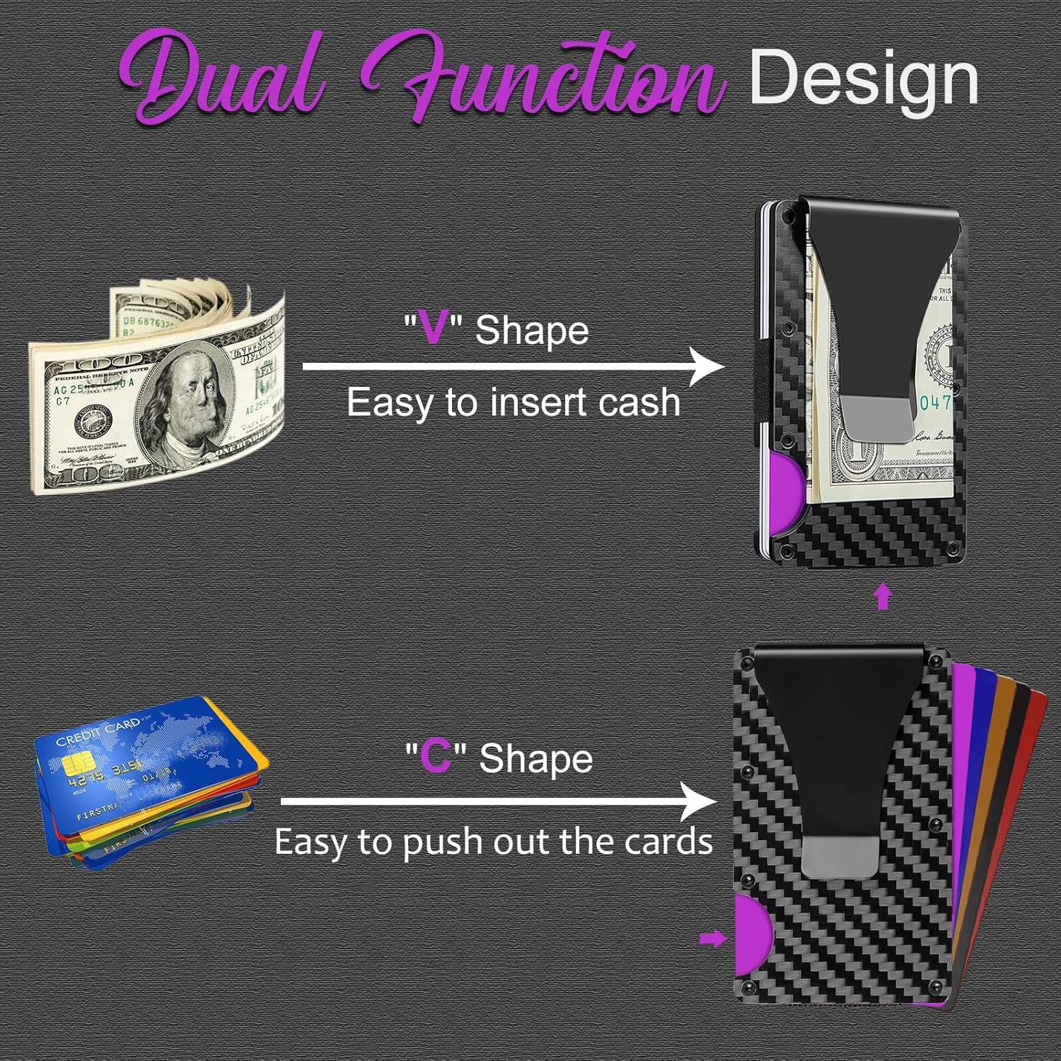 T-carbon Carbon Fiber RFID Signal Blocking Money Clip Wallet