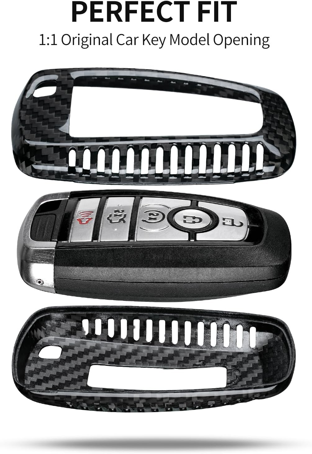 T-carbon Carbon Fiber Key Case Holder Protector Fits Ford F-150 Raptor Explorer 2024