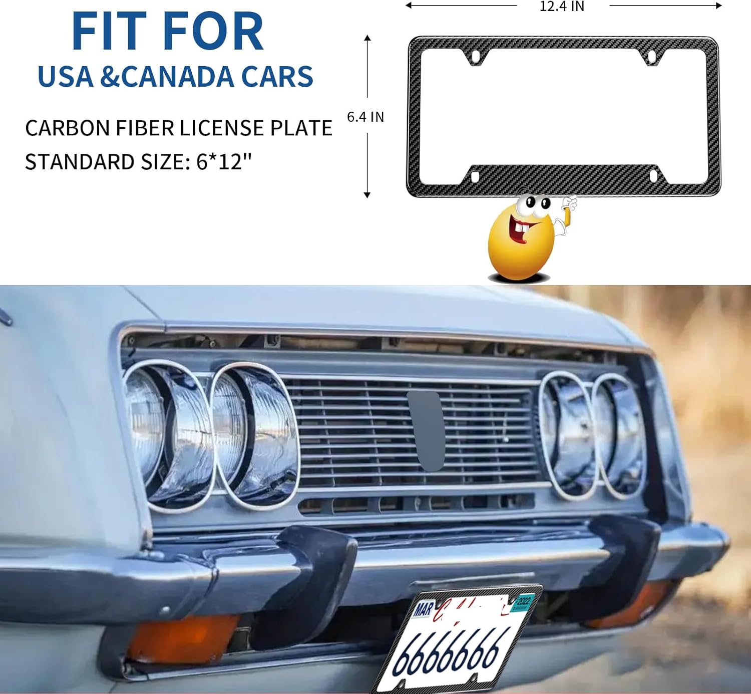 T-carbon  Carbon Fiber License Plate Frame Fit for US, Canada Vehicles(Wide Edge)