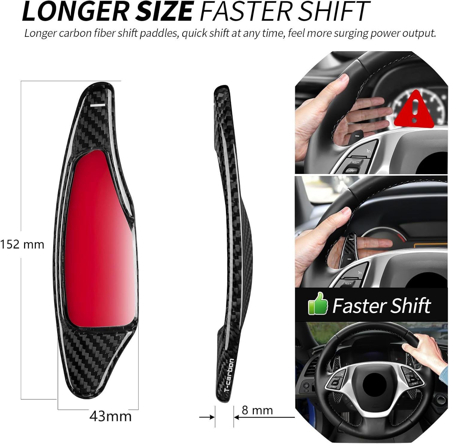 T-carbon Carbon Fiber Paddle Shifter Extensions Fits Chevrolet Camaro 2016-2024
