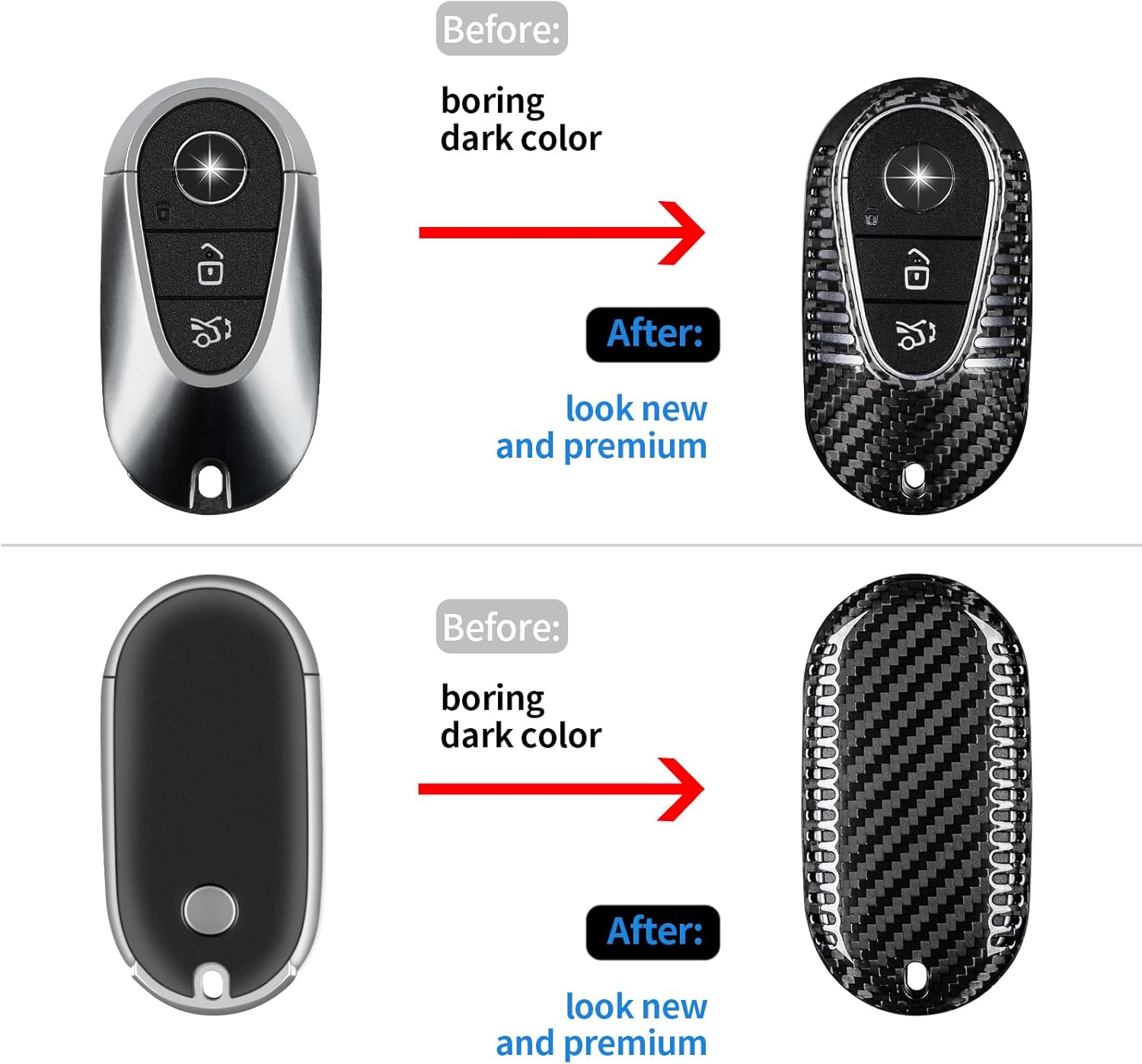 T-carbon Real Carbon Fiber Key Fob Cover Compatible with Mercedes Benz