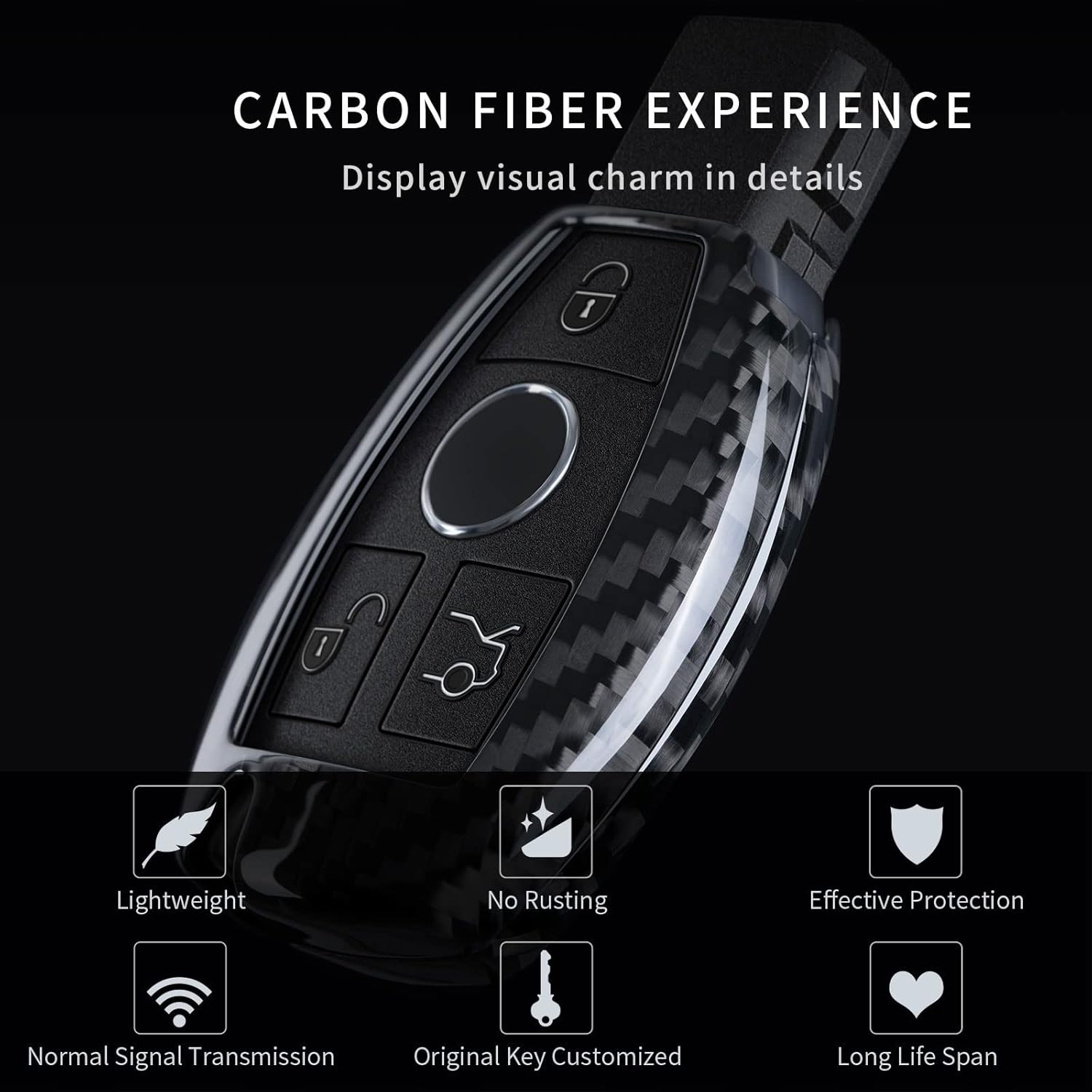 T-carbon Real Carbon Fiber Key Fob Cover Compatible with Mercedes Benz