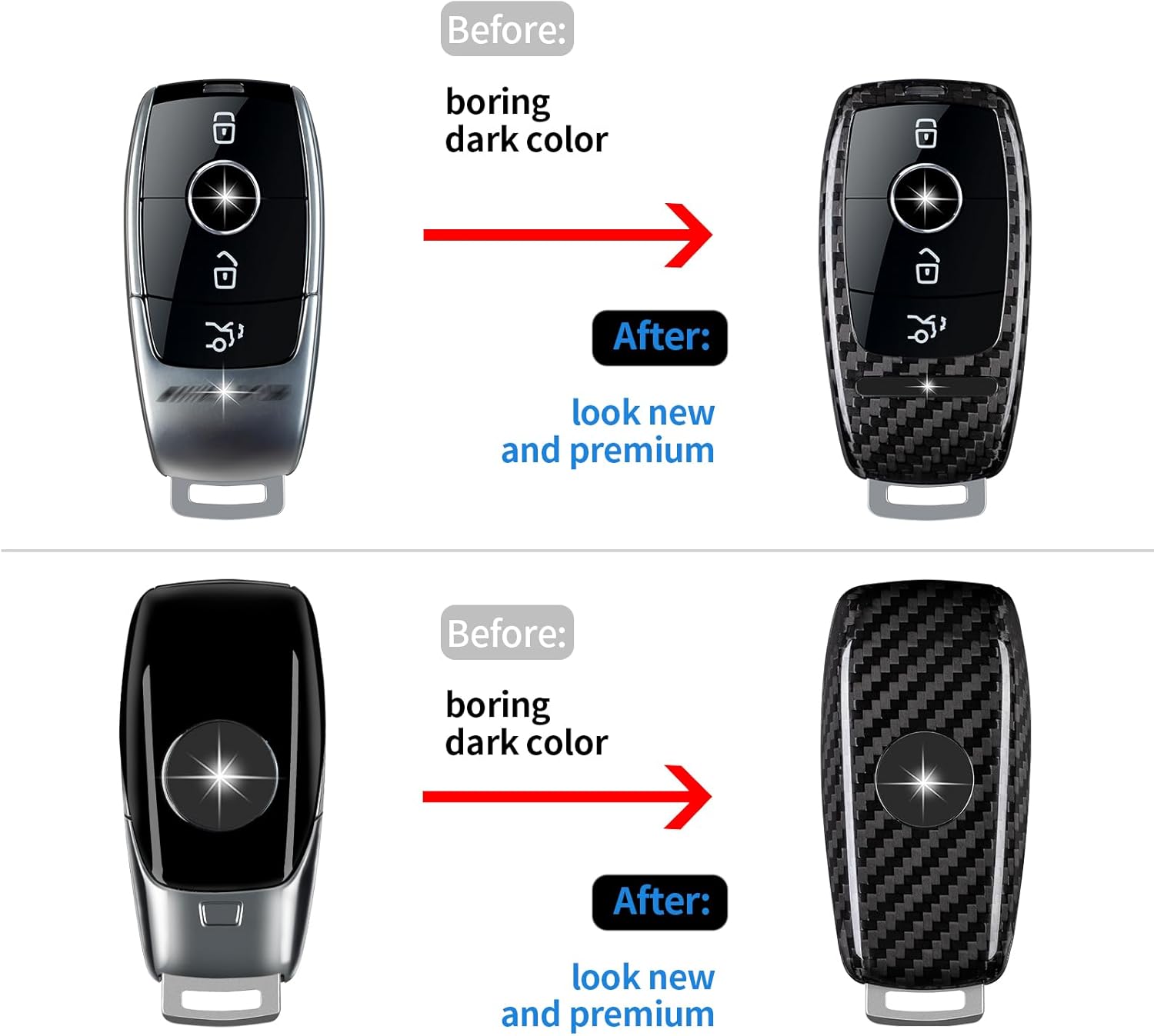 T-carbon Real Carbon Fiber Key Fob Cover Compatible with Mercedes Benz,