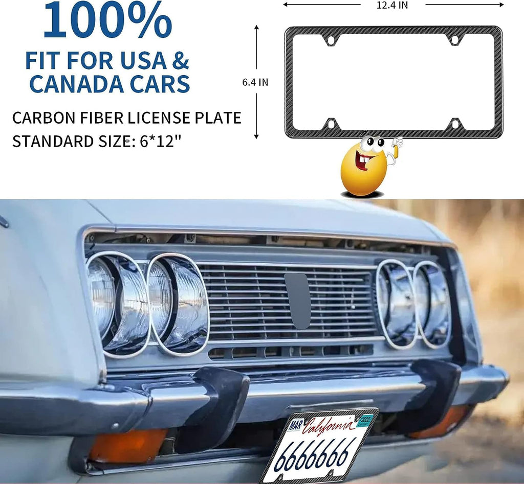 T-carbon 2 Pack Real Carbon Fiber License Plate Frame for US CAN Vehicles 4 Holes