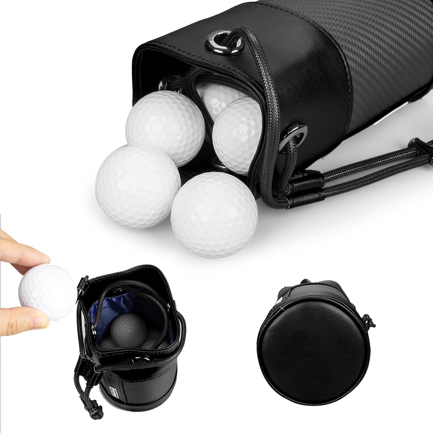 T-carbon Carbon Fiber & Leather Golf Valuables Pouch with Drawstrings